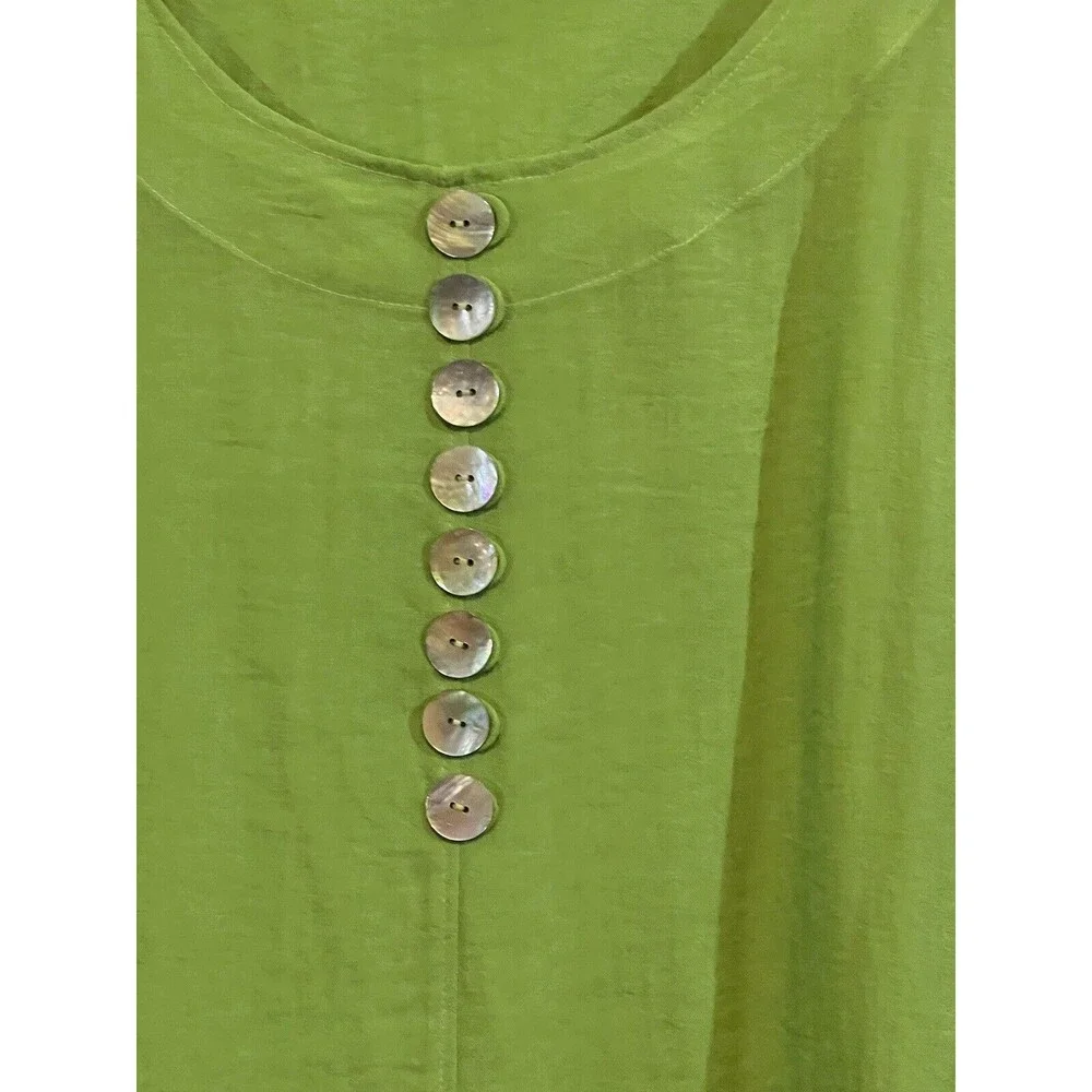 New Fridaze Top Womens‎ XL Kiwi Green Linen Buttons 3/4 Sleeve Blouse